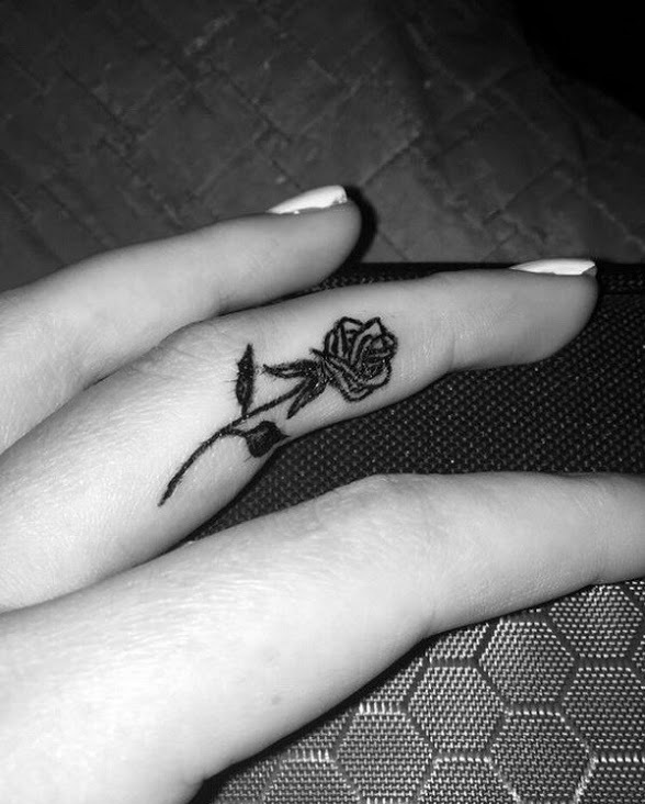 finger rose print tattoo style for women