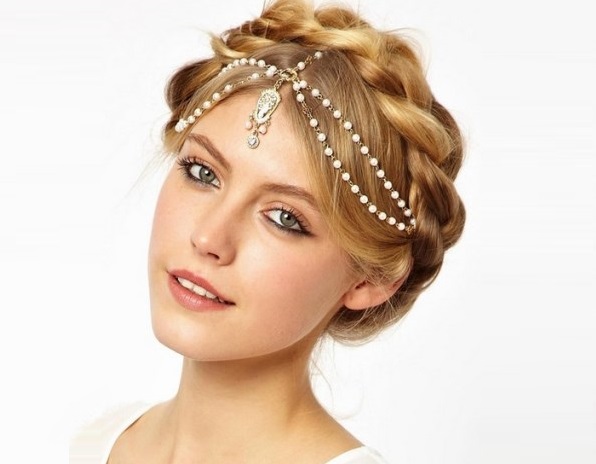 Grecian style goddess braids with hair ornaments