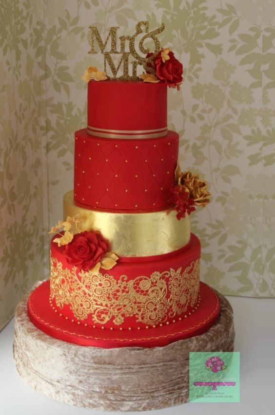 Red and Gold Asian Wedding Cake