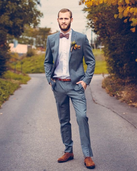 Casual Style Coat with Bow Tie and white shirt for Grooms