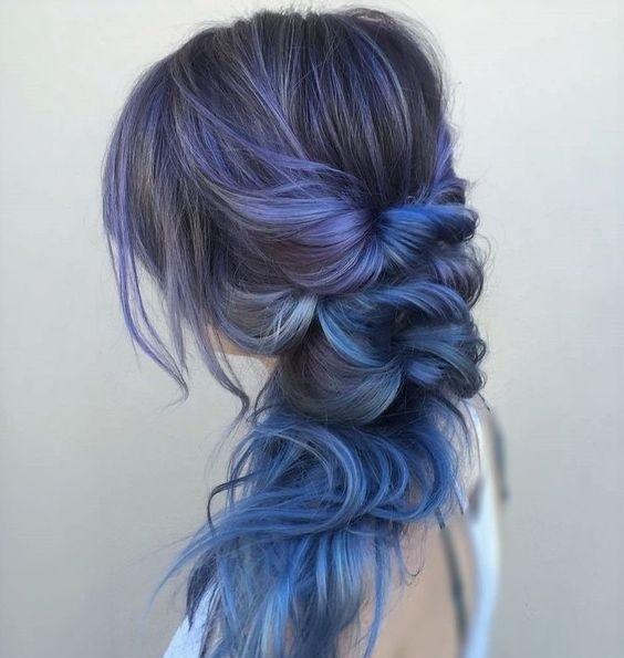 Hairstyle with galaxy colored ombre tips